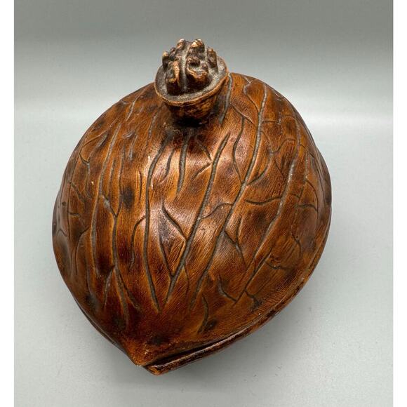 Vintage Signed Walnut Ceramic Dish with Lid Walnut handle On Lid Fred Hall 1970 - Picture 2 of 13